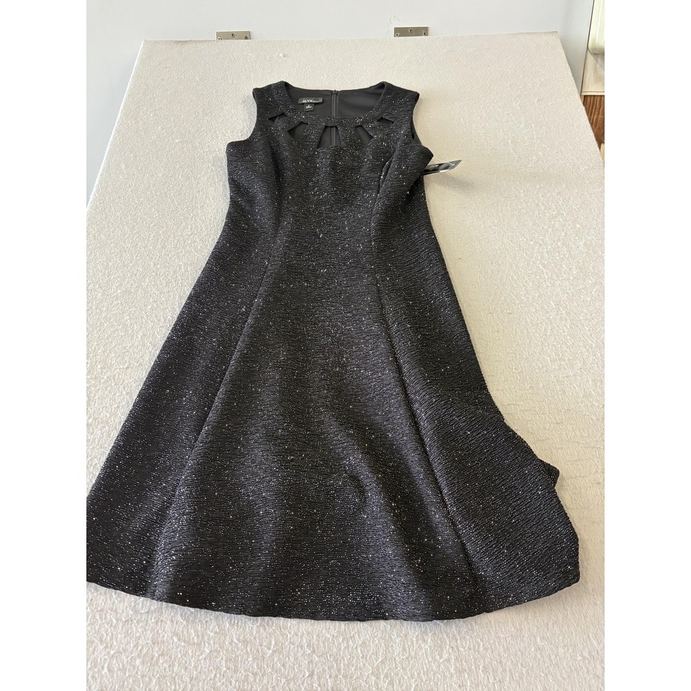 ALYX Dress Womens 4 Black Glitter Fit Flare Sleeveless Knit‎ Party Cocktail